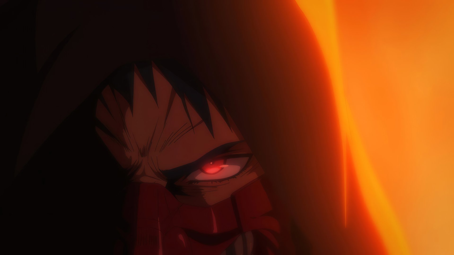 Anime ninja with glowing red eyes in the shadows HD wallpaper from Ninja Kamui.