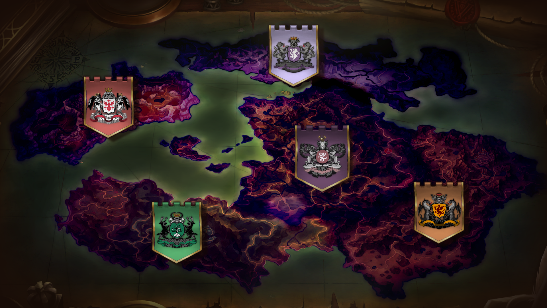 HD wallpaper of Unicorn Overlord video game featuring strategic map with colorful faction crests.