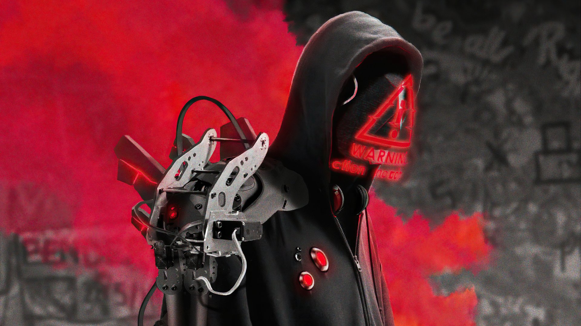 Download Cool Smoke Red Anonymous Cyborg 4k Ultra HD Wallpaper