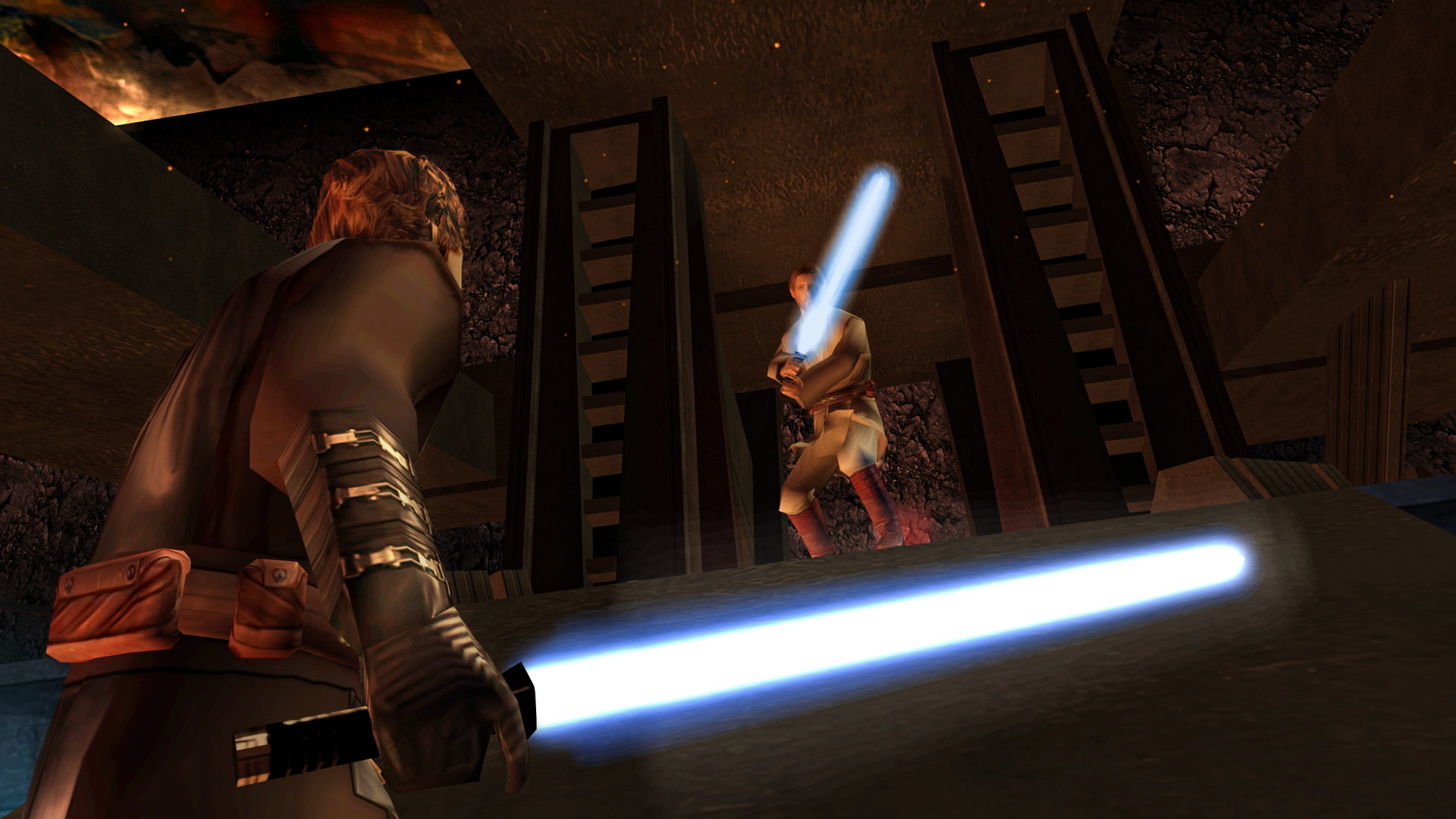 Star Wars: Battlefront Classic Collection gameplay scene with Jedi characters wielding lightsabers for HD desktop wallpaper.