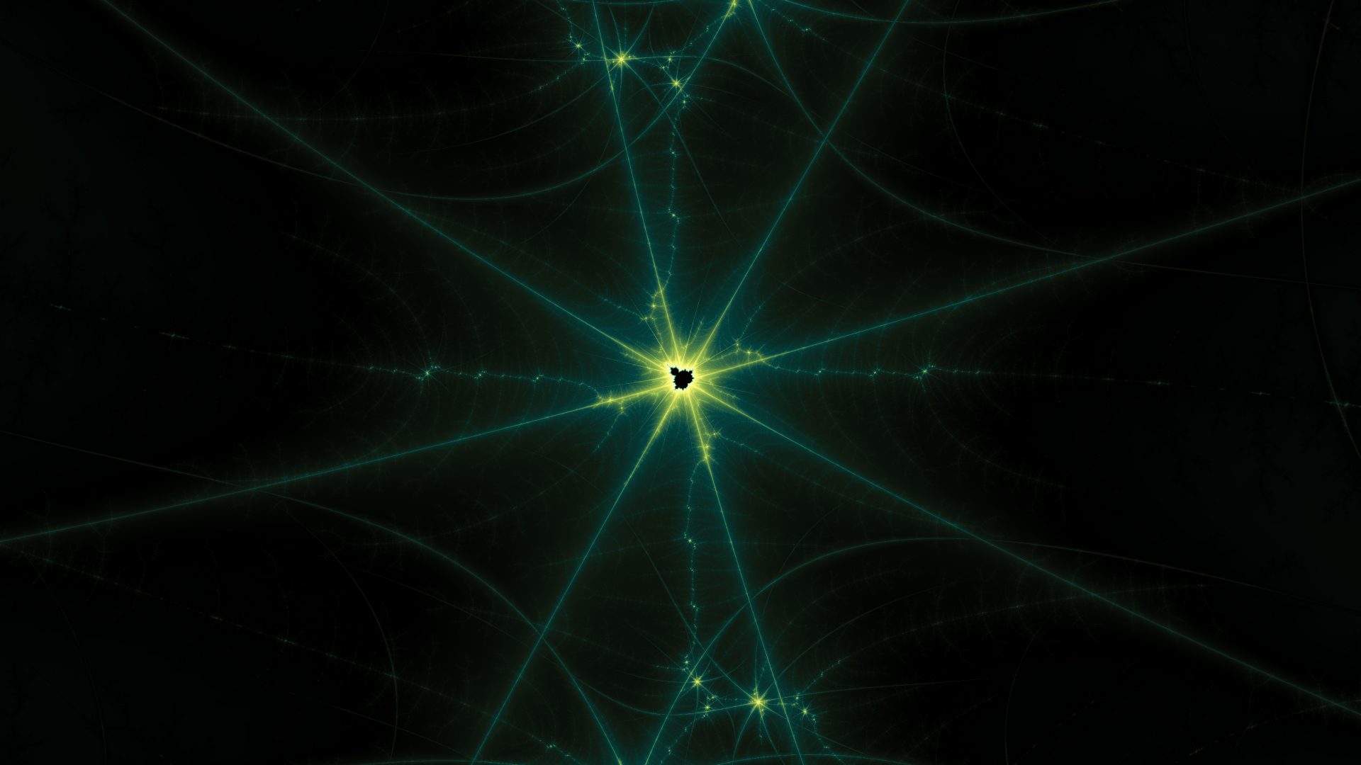 Abstract fractal design with glowing green lines radiating from a central point on a dark background, rendered in 4K Ultra HD for PC desktop wallpaper.