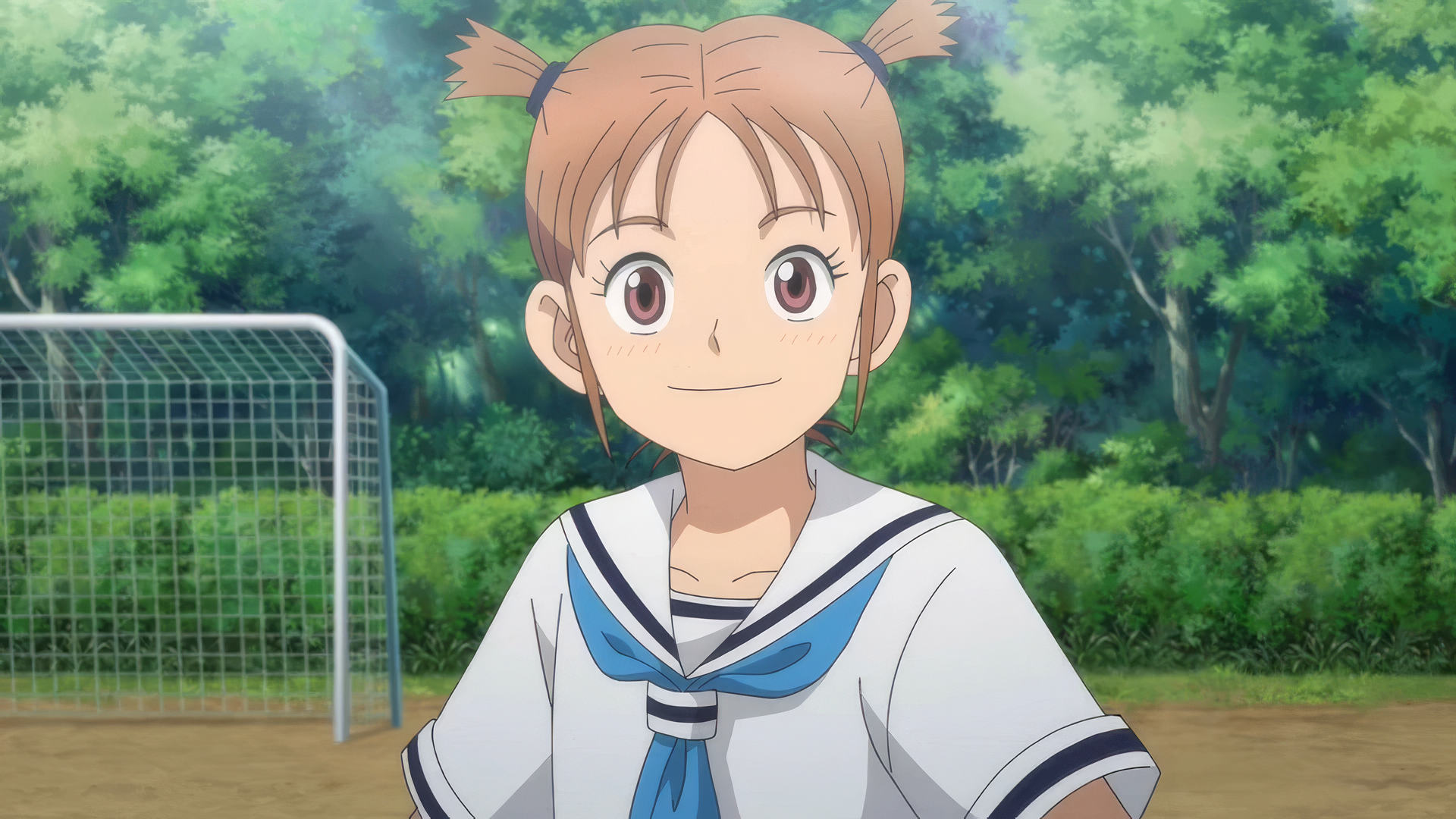 Anime character from Oi! Tonbo smiling with a school uniform on a HD desktop wallpaper background.