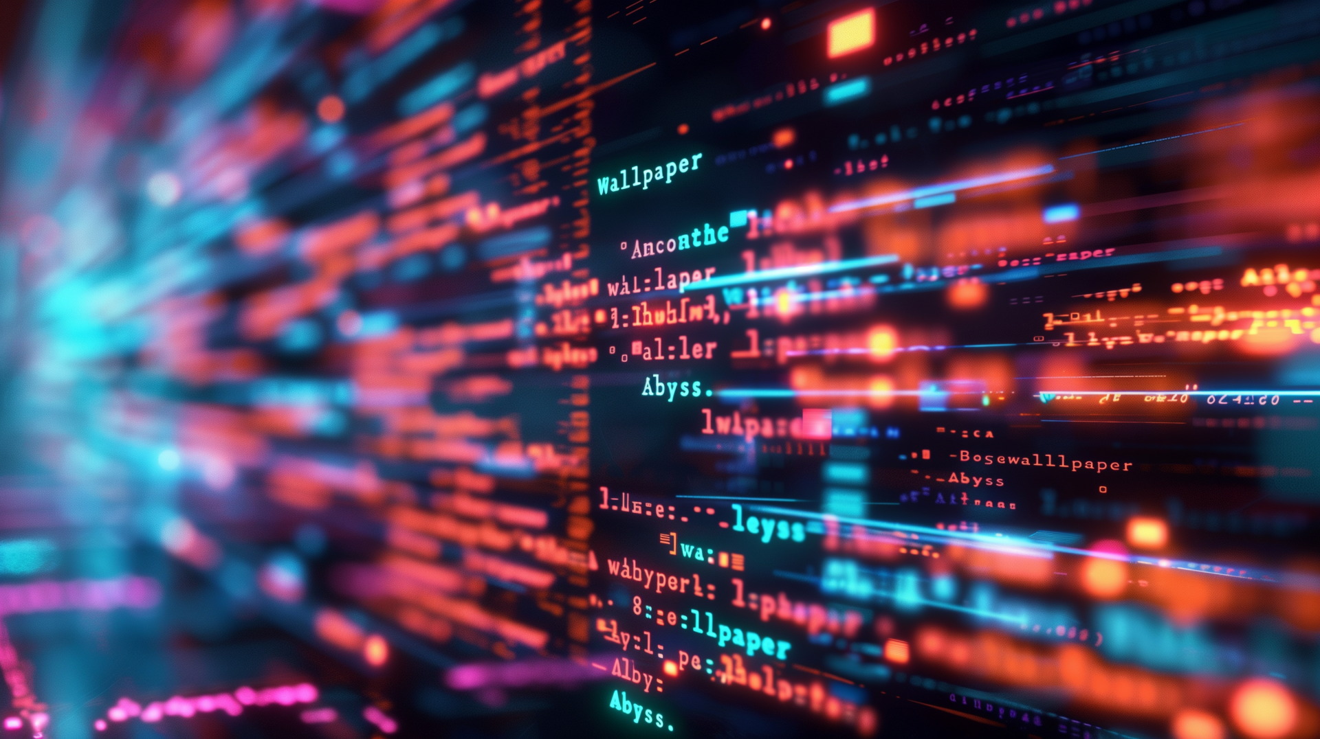 HD desktop wallpaper featuring glowing code with technology theme from Wallpaper Abyss.