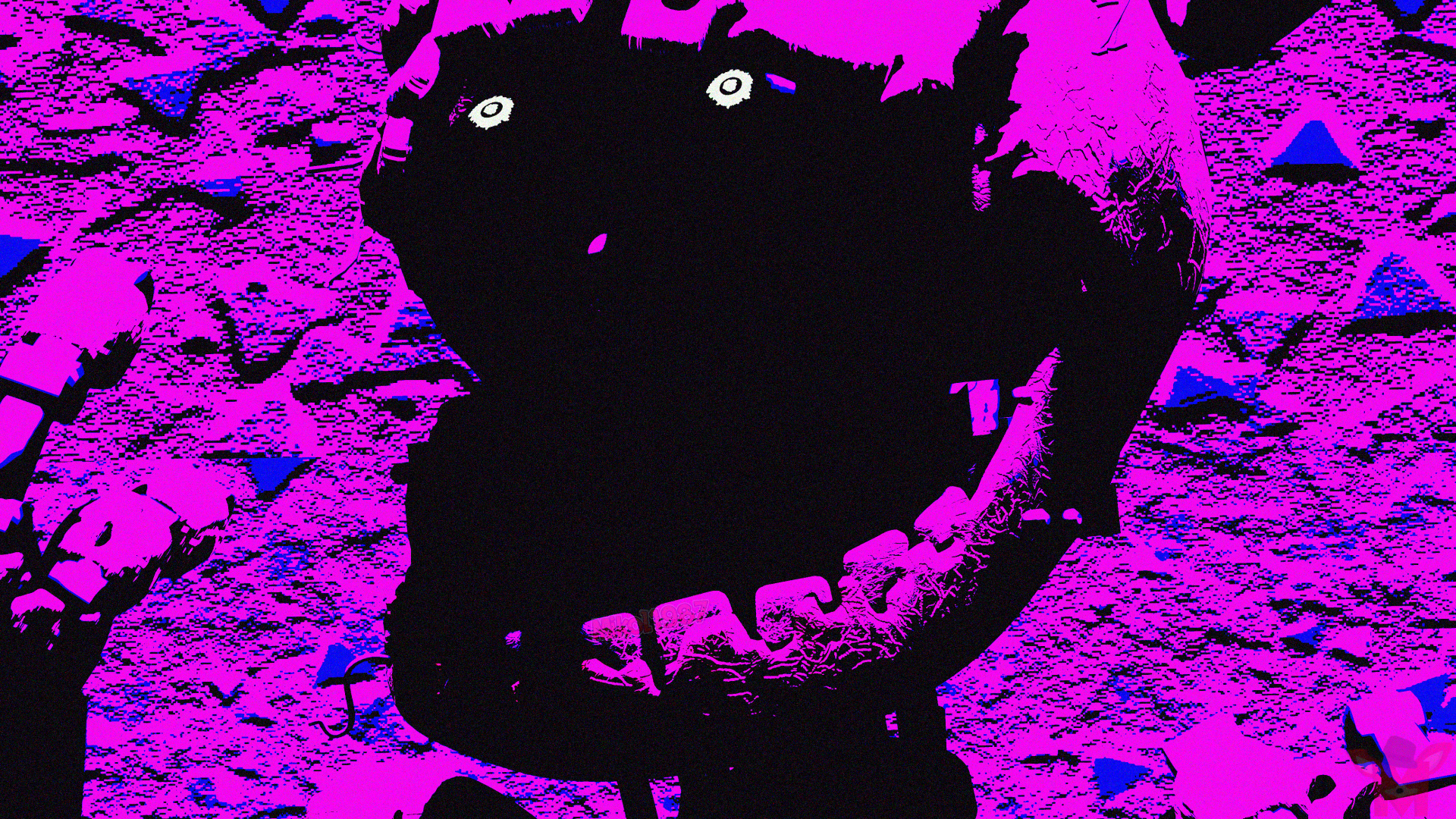 Neon-pink and black close-up of a decayed animatronic head from Five Nights at Freddy's 3, Five Nights at Freddy's; 4K Ultra HD PC desktop wallpaper/background.