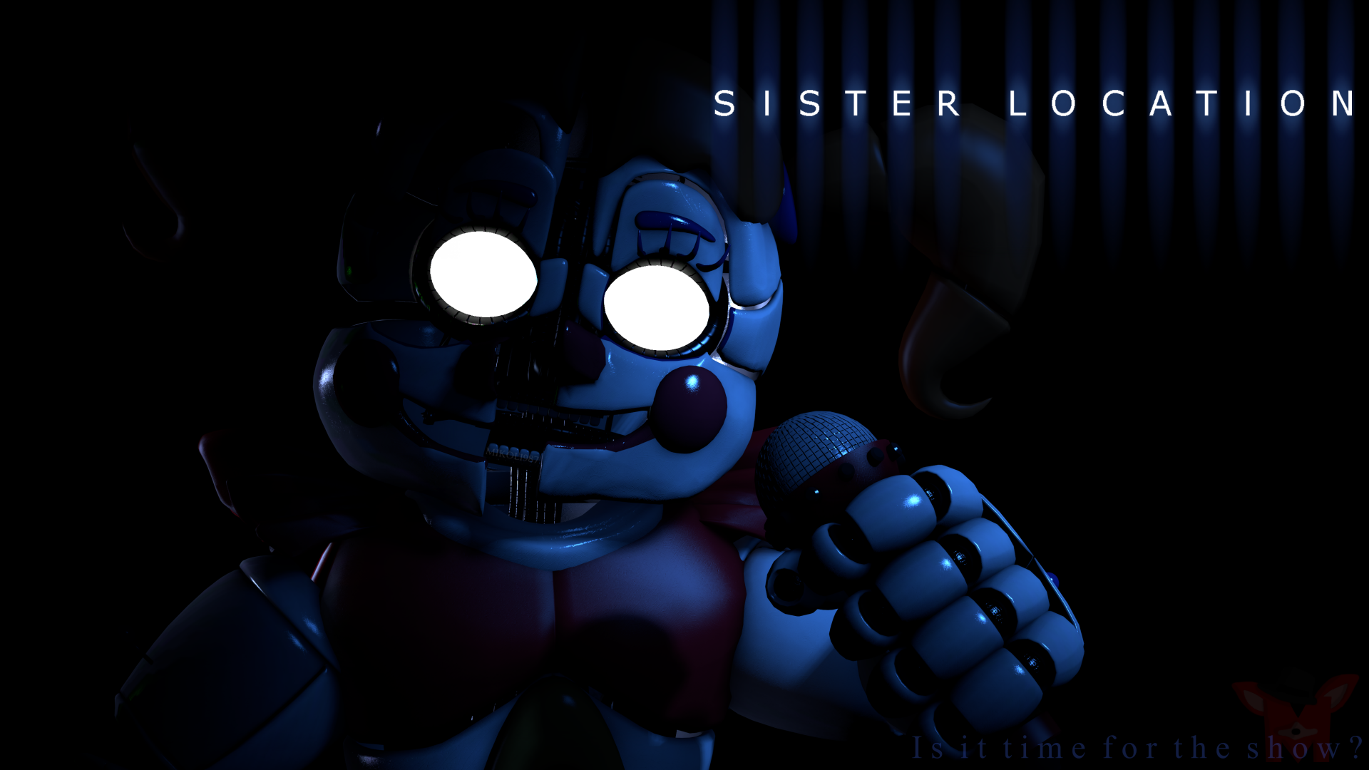 Dark, detailed 4K Ultra HD wallpaper featuring an animatronic from Five Nights at Freddy's: Sister Location with glowing eyes against a shadowy background.