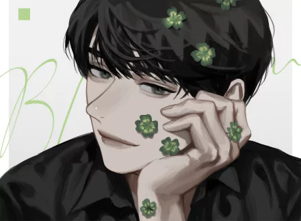 Anime character Kim Dokja from Omniscient Reader's Viewpoint with clover leaves, HD desktop wallpaper.