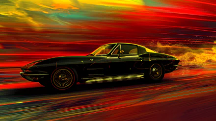 HD wallpaper of a Chevrolet Corvette Stingray with a color splash background.