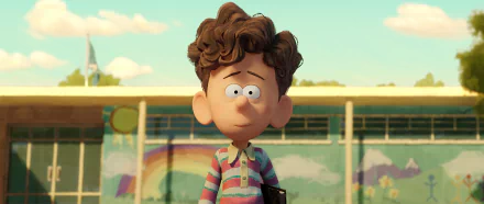 HD desktop wallpaper of a character from the movie Orion and the Dark, standing against a sunlit outdoor backdrop.