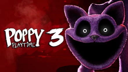 HD desktop wallpaper featuring the character CatNap from Poppy Playtime video game, displaying the game's title on a red background.