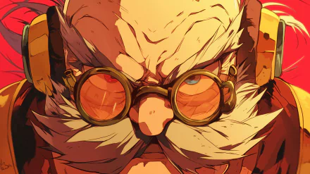 High-definition desktop wallpaper featuring Dr. Robotnik, showcasing his intense gaze, distinctive goggles, and iconic mustache against a bold, vibrant background.
