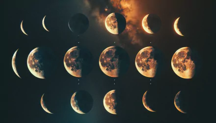 A stunning HD wallpaper showcasing the phases of the moon against a colorful backdrop, beautifully capturing the celestial transition from new moon to full moon.