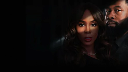 HD desktop wallpaper featuring a woman and a man from the movie 'Mea Culpa' set against a dark, mysterious background.