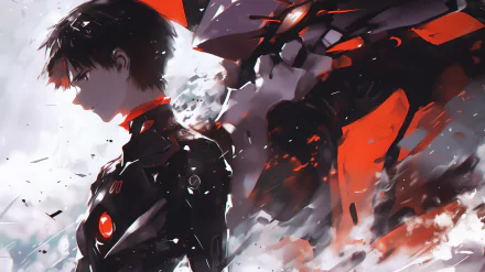 HD Anime Wallpaper of Shinji Ikari from Neon Genesis Evangelion with dynamic background.
