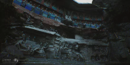 A stunning HD desktop wallpaper from the video game Black Myth: Wukong, showcasing intricate carvings and dramatic lighting in a rugged cavern setting.