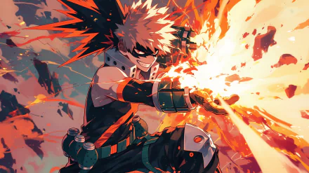 Katsuki Bakugou from My Hero Academia anime unleashing power in an explosive HD desktop wallpaper.