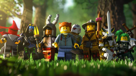 HD Roblox-themed desktop wallpaper featuring a group of Roblox characters equipped with fantasy armor and weapons in a forest setting.