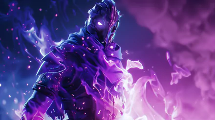 Futuristic Fortnite Battle Royale character in a dynamic HD wallpaper with vivid purple hues.