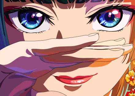 Close-up HD anime wallpaper of Maomao from The Apothecary Diaries, featuring vibrant eyes and detailed facial expression on a PC desktop background.