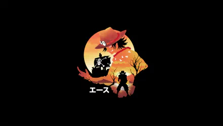 HD desktop wallpaper featuring Portgas D. Ace from One Piece, showcasing a vibrant silhouette against a striking sunset backdrop.