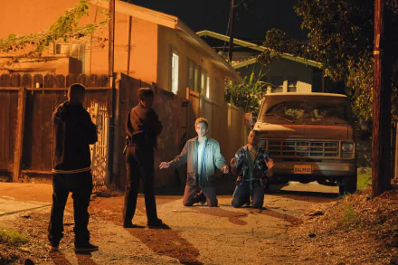 High-definition desktop wallpaper featuring a scene from the TV show The Rookie, with police officers and a civilian in a nighttime street setting.