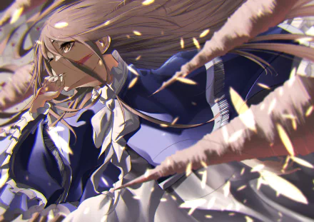 Anime-style 4K Ultra HD desktop wallpaper featuring Sense from Frieren: Beyond Journey's End in a dynamic pose with flowing hair and detailed costume.