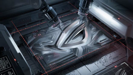 Asus TUF logo on a futuristic technology-themed HD wallpaper with cybernetic elements and red accents.