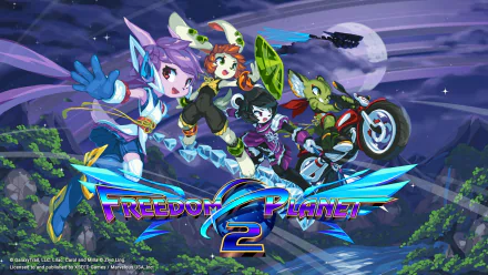 HD desktop wallpaper featuring characters from the video game Freedom Planet 2, with a dynamic and colorful background showcasing adventure and action.