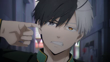 HD anime desktop wallpaper featuring Haruka Sakura from Wind Breaker, showcasing a close-up of his intense expression with distinct half-black, half-white hair.