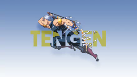 HD desktop wallpaper featuring Tengen Uzui from the anime Demon Slayer: Kimetsu no Yaiba in an action pose with his name in bold letters.