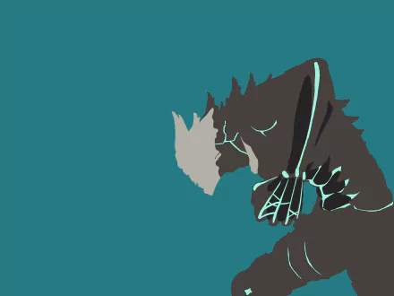 HD wallpaper featuring a stylized silhouette of Kafka Hibino from Anime, Kaiju No. 8, set against a teal background.