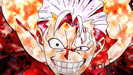 HD desktop wallpaper featuring the anime character Andy from Undead Unluck, depicted with a wide grin and energetic expression against a fiery background.