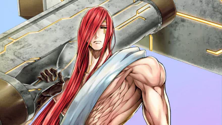 HD desktop wallpaper featuring the anime character Thor from Record of Ragnarok, with long red hair, a muscular build, and carrying a massive hammer.
