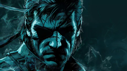 HD desktop wallpaper featuring an artistic depiction of a character from the video game Metal Gear Solid with a focus on intense facial expression and a cool blue color palette.