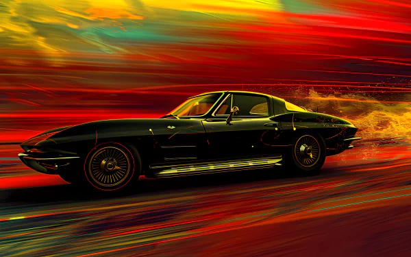 HD wallpaper of a Chevrolet Corvette Stingray with a color splash background.