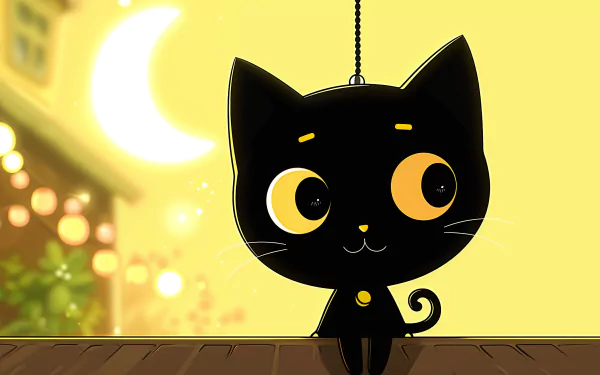 HD wallpaper of Chococat, the black cat character from Sanrio, against a whimsical moonlit background.