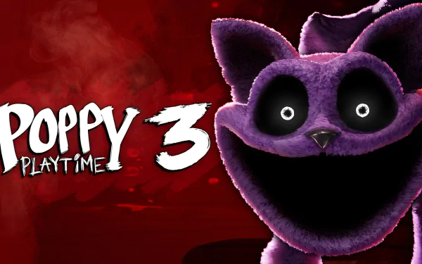 HD desktop wallpaper featuring the character CatNap from Poppy Playtime video game, displaying the game's title on a red background.