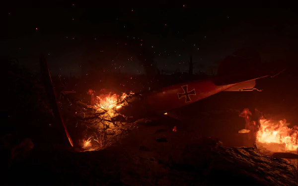 HD desktop wallpaper featuring a scene from the video game Ad Infinitum with a fiery battlefield at night.