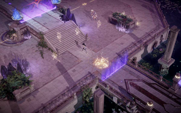 HD desktop wallpaper featuring a scene from Lysfanga: The Time Shift Warrior video game with magical elements and ancient architecture.