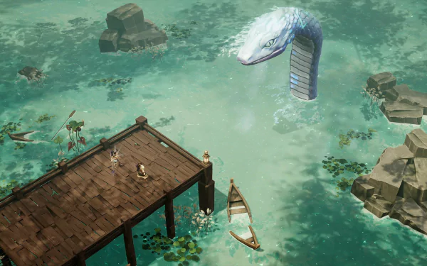 HD wallpaper of Lysfanga: The Time Shift Warrior game featuring a magnificent sea creature and a serene aquatic environment with ruins.