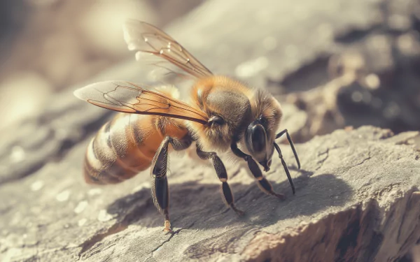 HD wallpaper of a detailed bee on a rock surface, suitable as a desktop background.