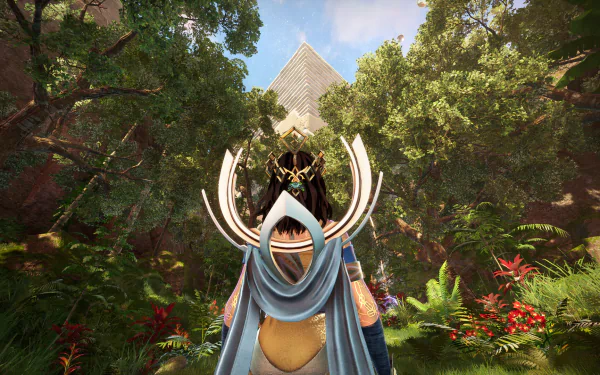 HD desktop wallpaper featuring a character in the lush, vibrant world of the video game 'Islands of Insight'.