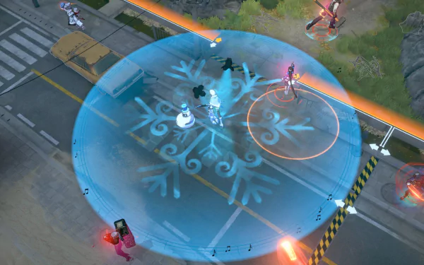 HD desktop wallpaper of Eternal Return video game showcasing characters engaging in battle on a city street.