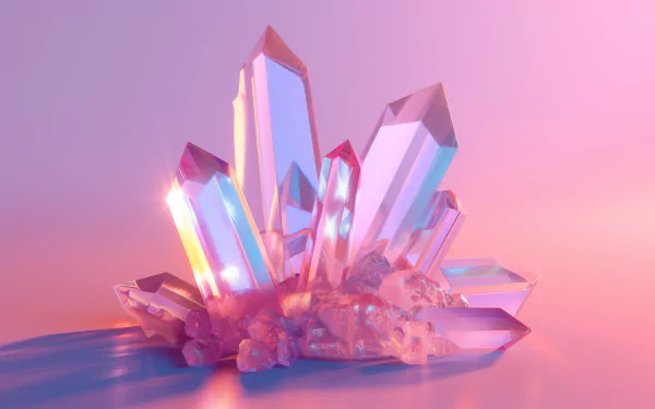 HD wallpaper of vibrant crystal cluster with radiant pink and blue hues for desktop background.