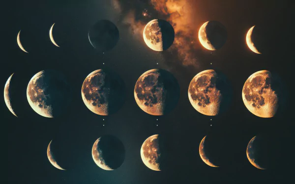 A stunning HD wallpaper showcasing the phases of the moon against a colorful backdrop, beautifully capturing the celestial transition from new moon to full moon.