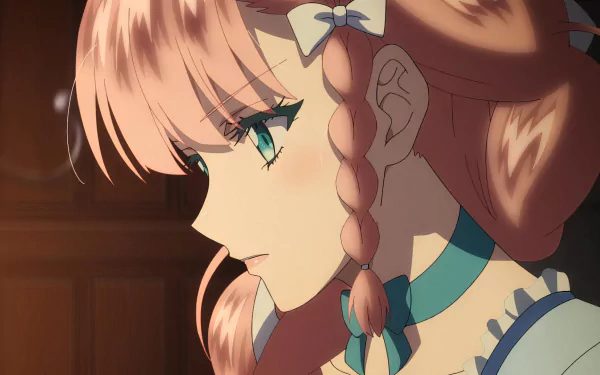 HD wallpaper of Rishe Irmgard Weitzner, the protagonist from '7th Time Loop: The Villainess Enjoys a Carefree Life Married to Her Worst Enemy!' anime, featuring her contemplative expression.