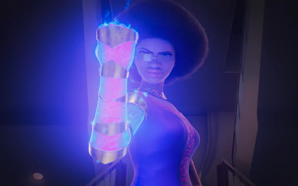 HD desktop wallpaper of a character from the TV show Iwájú showcasing a powerful pose with a glowing fist.