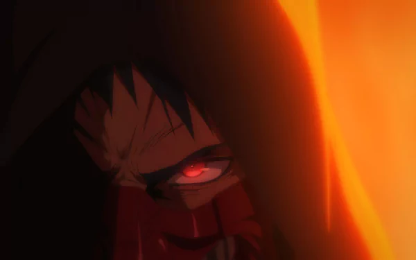 Anime ninja with glowing red eyes in the shadows HD wallpaper from Ninja Kamui.