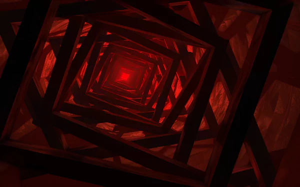 Abstract red geometry tunnel HD desktop wallpaper and background with a mesmerizing series of angular shapes creating a deep perspective view.