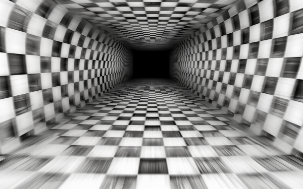 Black and white abstract tunnel pattern HD wallpaper for desktop background.