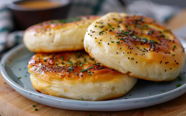 Freshly baked English muffins sprinkled with herbs on a plate, HD wallpaper and background.